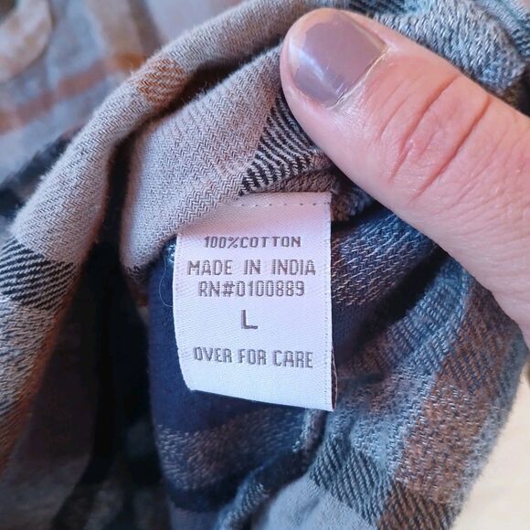 Keren Hart Flannel Button Up Shirt Long Sleeve Plaid 100% Cotton Gray L Country - Picture 4 of 8